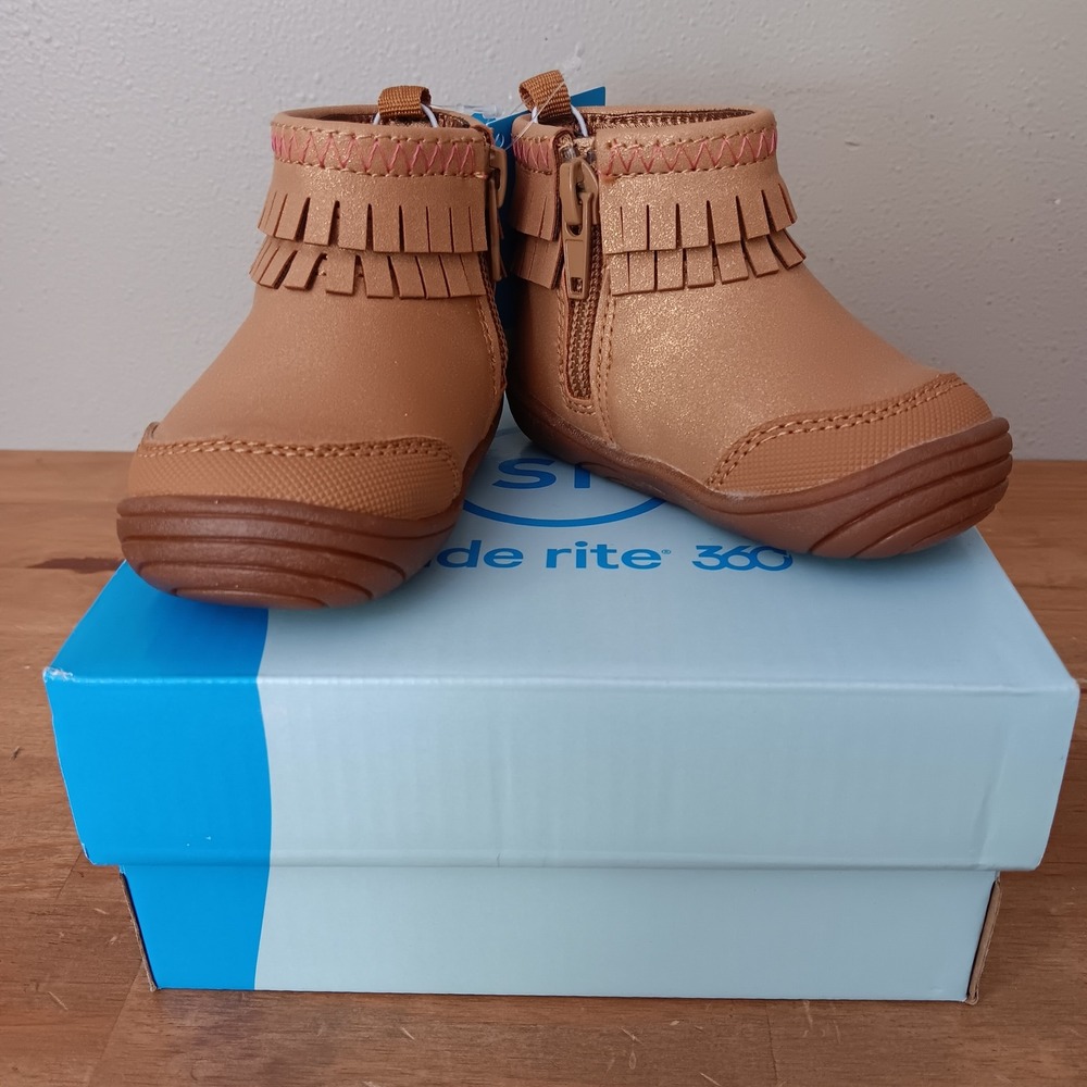 Stride Rite Bianca Boots Kids 3M Brown New Fringe Metallic Ankle Booties